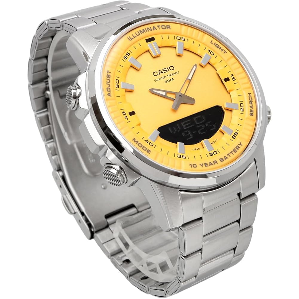 Casio World Time Analog-Digital Quartz Men's Watch AMW-880D-9AV Orange Yellow Metal Band International Model