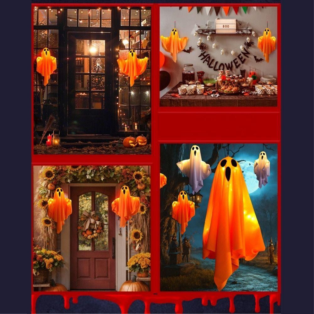 Papery Halloween Hanging Ornament Movable Decorative LED Light Hanging Halloween Ghost  Indoor