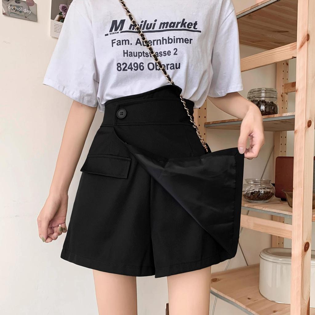 2024 High Waist A-Line Wide Leg Women's Shorts - Korean Style Buttoned Casual Hot Pants for Spring