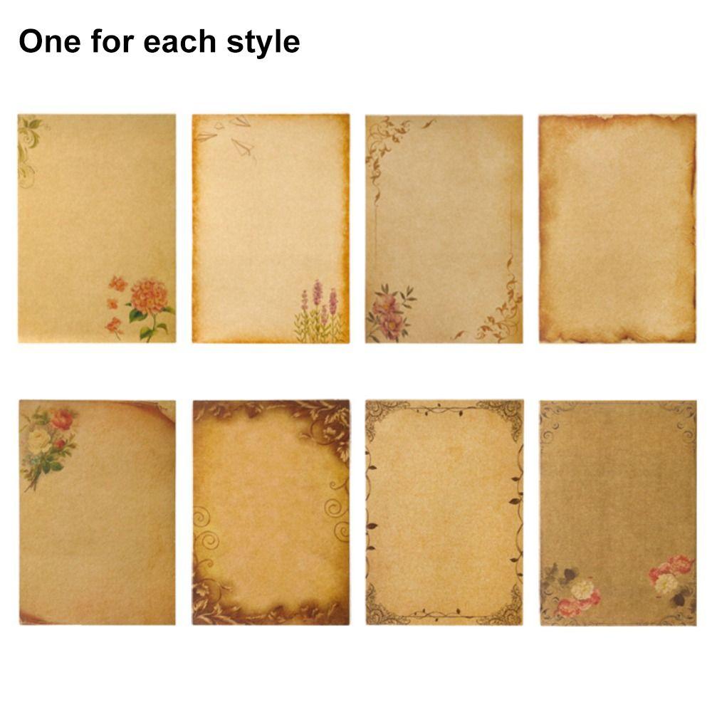 8 Pieces Antique Colored Printed Writing Paper Kraft Writing Stationery Papers Mail Paper