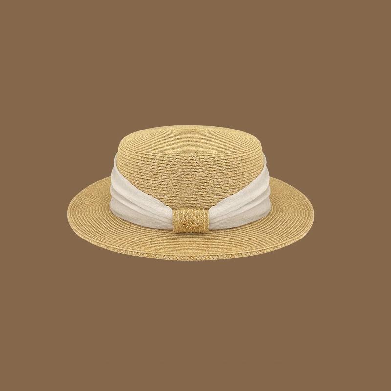 Flat top flat edge straw hat women's spring summer seaside vacation sunshade sunscreen top hat straw beach hat