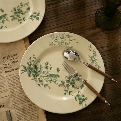 Retro Creative Ceramic Plate Light Luxury Circular Noodle Dining Plates Exquisite Breakfast Fruit Tray Home Soup Plate Tableware