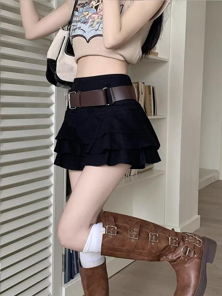 Women's Denim Mini Skirt Y2K Style Vintage Ruffled Shorts Skirt High Waist Korean Fashion Clothing