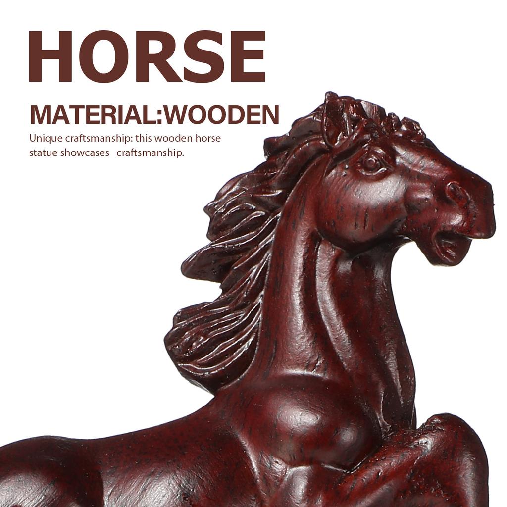 Wooden Horse Statue Hand-Carved Standing Horse Sculpture Decorative Animal Art for Home Living Room Office Bedroom Fengshui