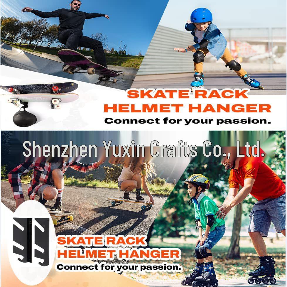 Skateboard Wall-Mounted Display Rack Pair with Storage Hooks