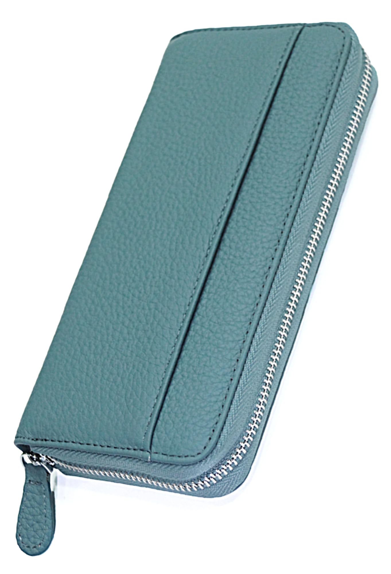 

[NM.element] Blue Long Wallet with 18 Card Slots and Automatic Coin Purse for Men and Women, Zipper-Over Long Wallet, Genuine Cowhide Leather, Coin