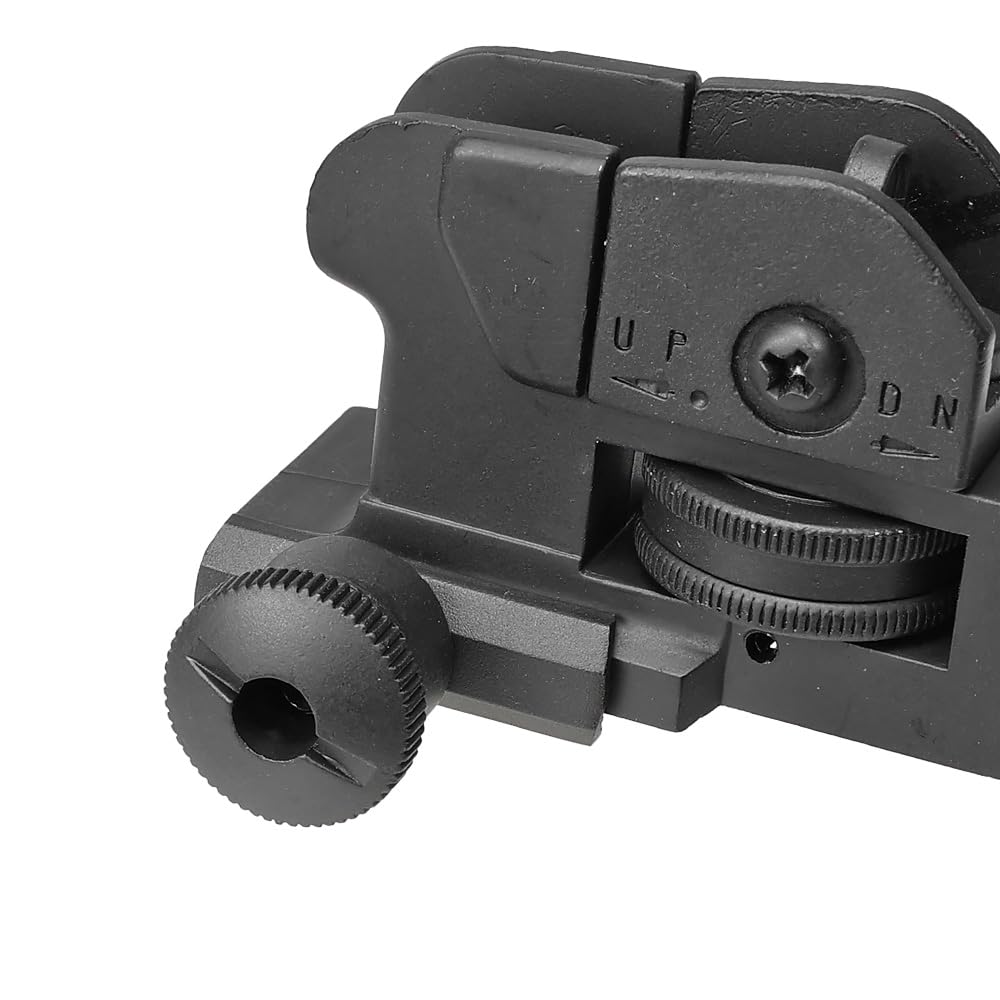 Ryohin Buhin 20mm Rail Compatible E&C LMT M4 Tactical Rear Sight Replica, Zinc Alloy, Switchable Zero & Peep, Black