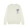 Unisex Chunky Knit Cardigan With Gold Thread Heart Motif Loose Fit Crew Neck Sweater Winter