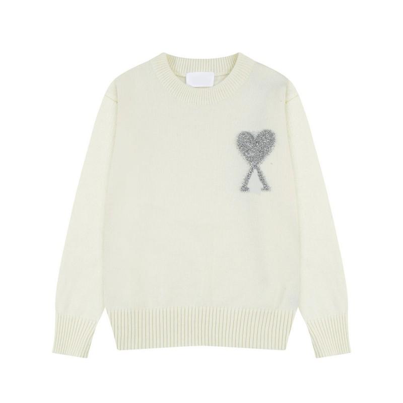 Unisex Chunky Knit Cardigan With Gold Thread Heart Motif Loose Fit Crew Neck Sweater Winter