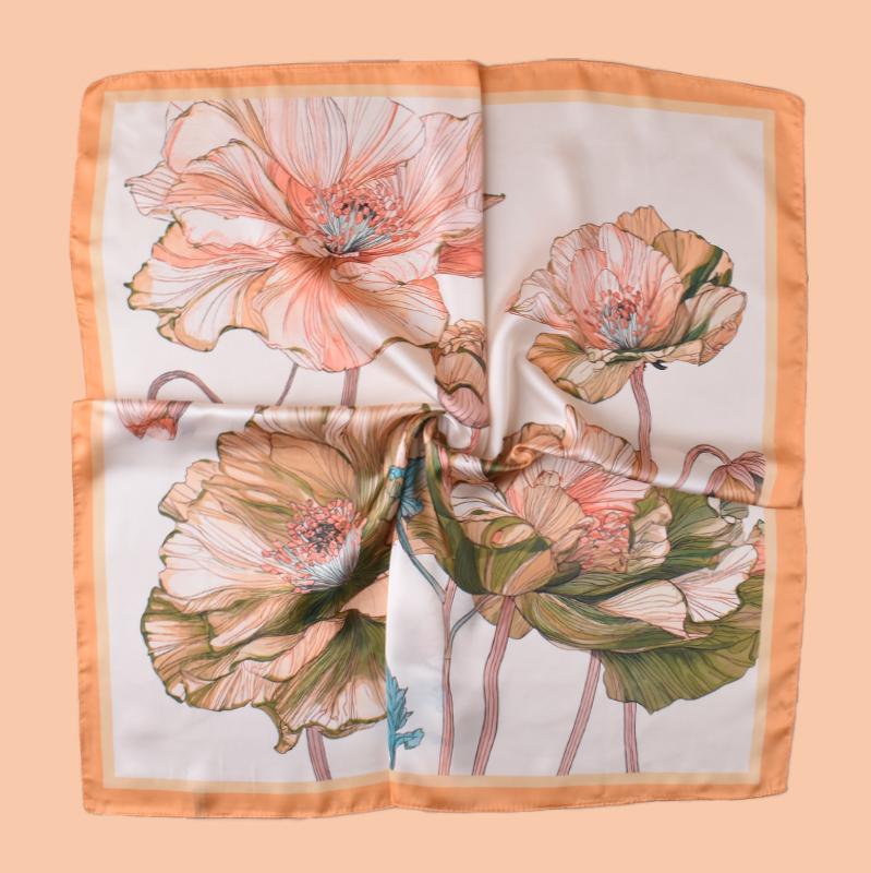 1pc Sweet Large Flower Print Silk Satin Square Scarf Women's Hair Accessory Spring New Versatile Belt Bag Decoration Heads