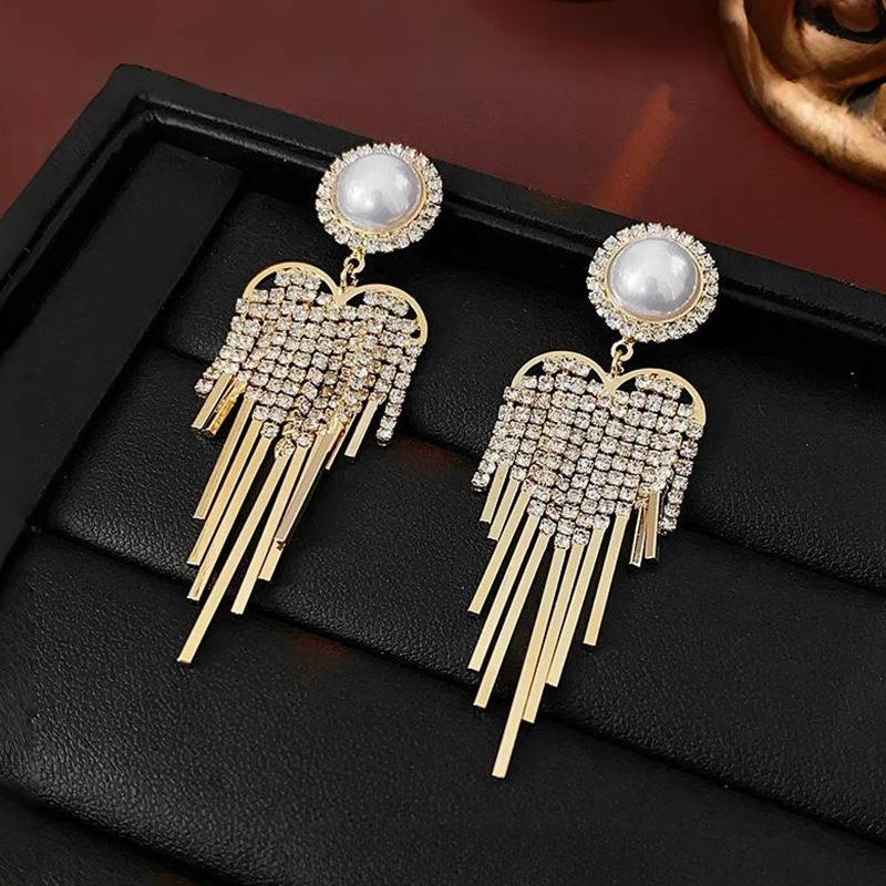 Exaggerated Super Flash Heart Luxury Stylish Earrings Elegantlong Earrings Fashion Tassel Earrings