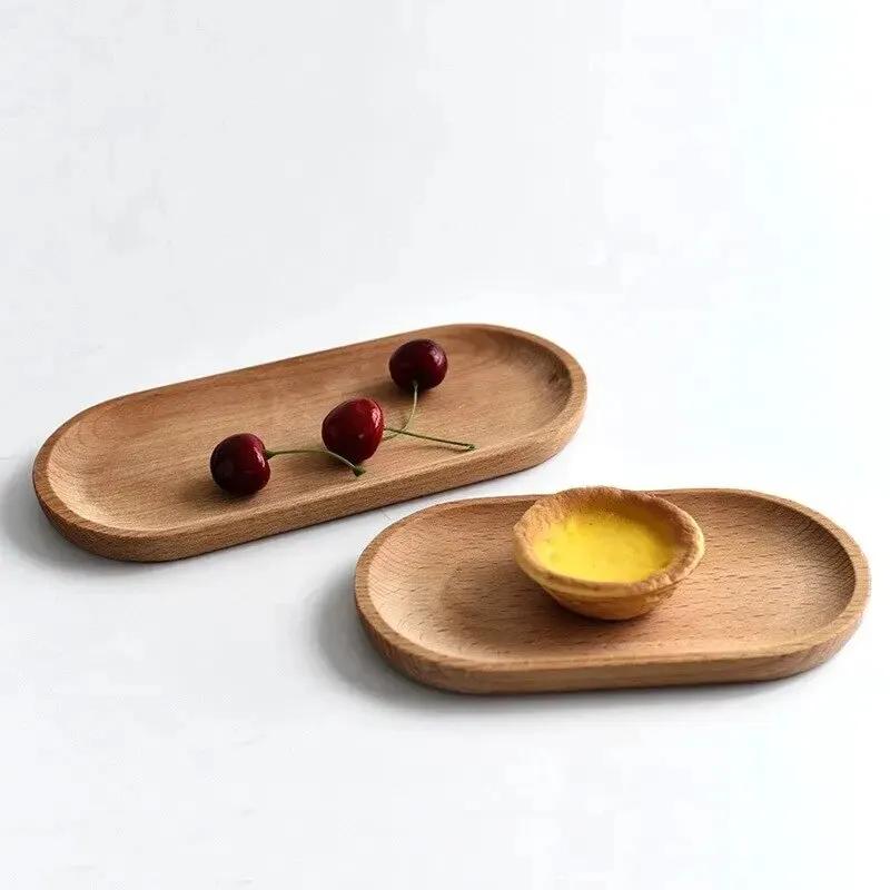 1Pc Japanese Tableware Wooden Plate Beech Oval Tray Mini Solid Wood Small Plate Children's Whole Wooden Plate Wooden Plate 18cm