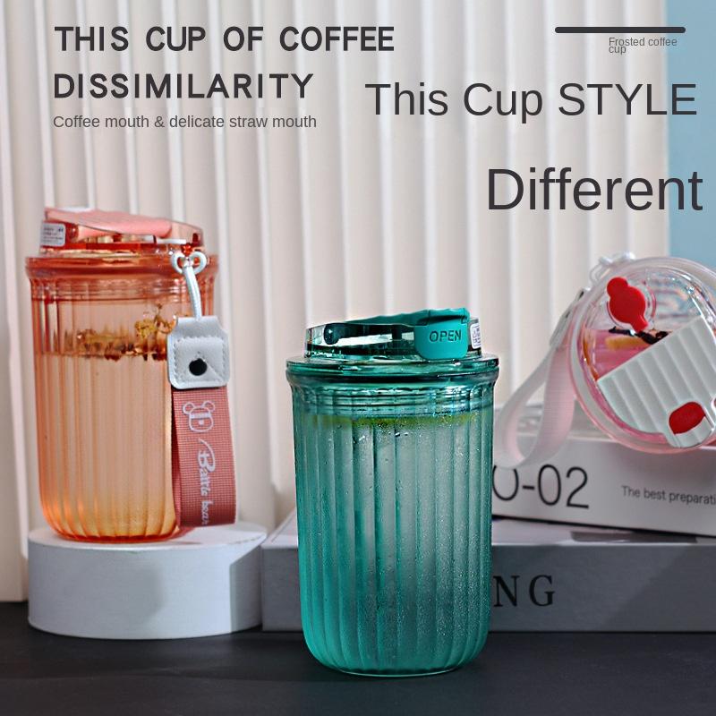 Frosted Coffee Cup 480ml Office Gift Cup Outdoor Portable Handy Cup Double Drink Plastic Water Cup with Rope Handle