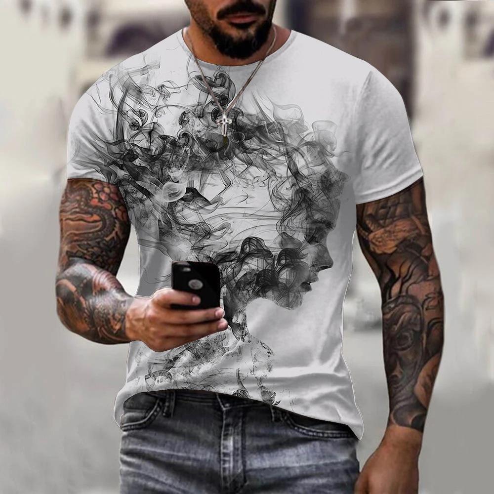 T-shirt Men's 3D Printing Ink Painting Women's Pattern Summer Men's Women Fashion Casual Comfort Oversized Crew Neck T-shirt Top