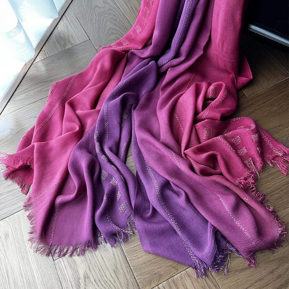 Sjaal van Bamboe Garen met Kleurverloop voor Dames - Japanse Koreaanse Mori Girl Stijl, Herfst Winter Katoen Linnen Vlas Sjaal