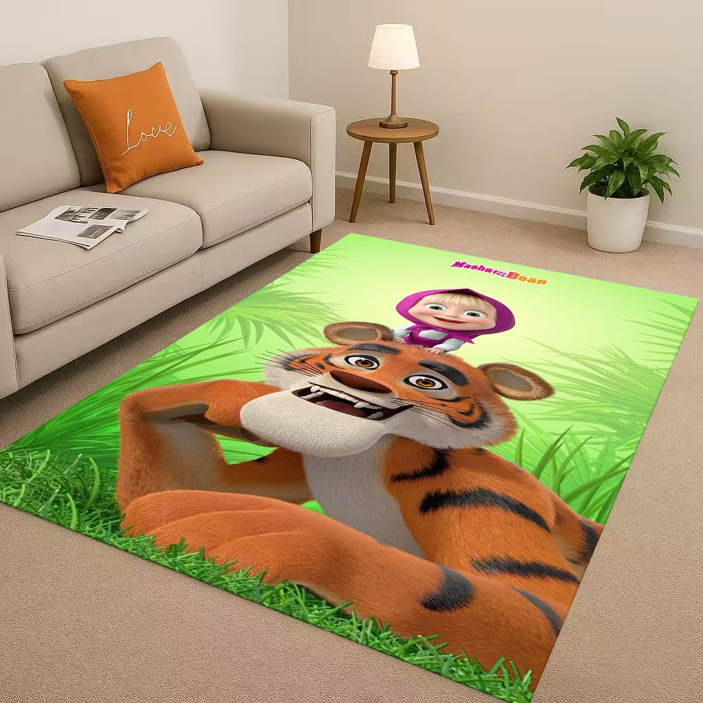 Alfombra de Área Antideslizante de Dibujos Animados 3D Masha y el Oso Regalo de Navidad Sala de Estar Alfombra para Dormitorio Sala de Juegos Sofá, Felpudo Decoración del Hogar