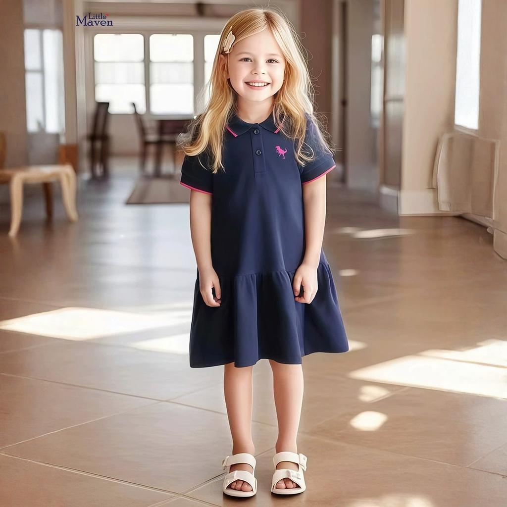 Girls' Summer Cotton Short Sleeve Princess Dress With Heat Transfer Print