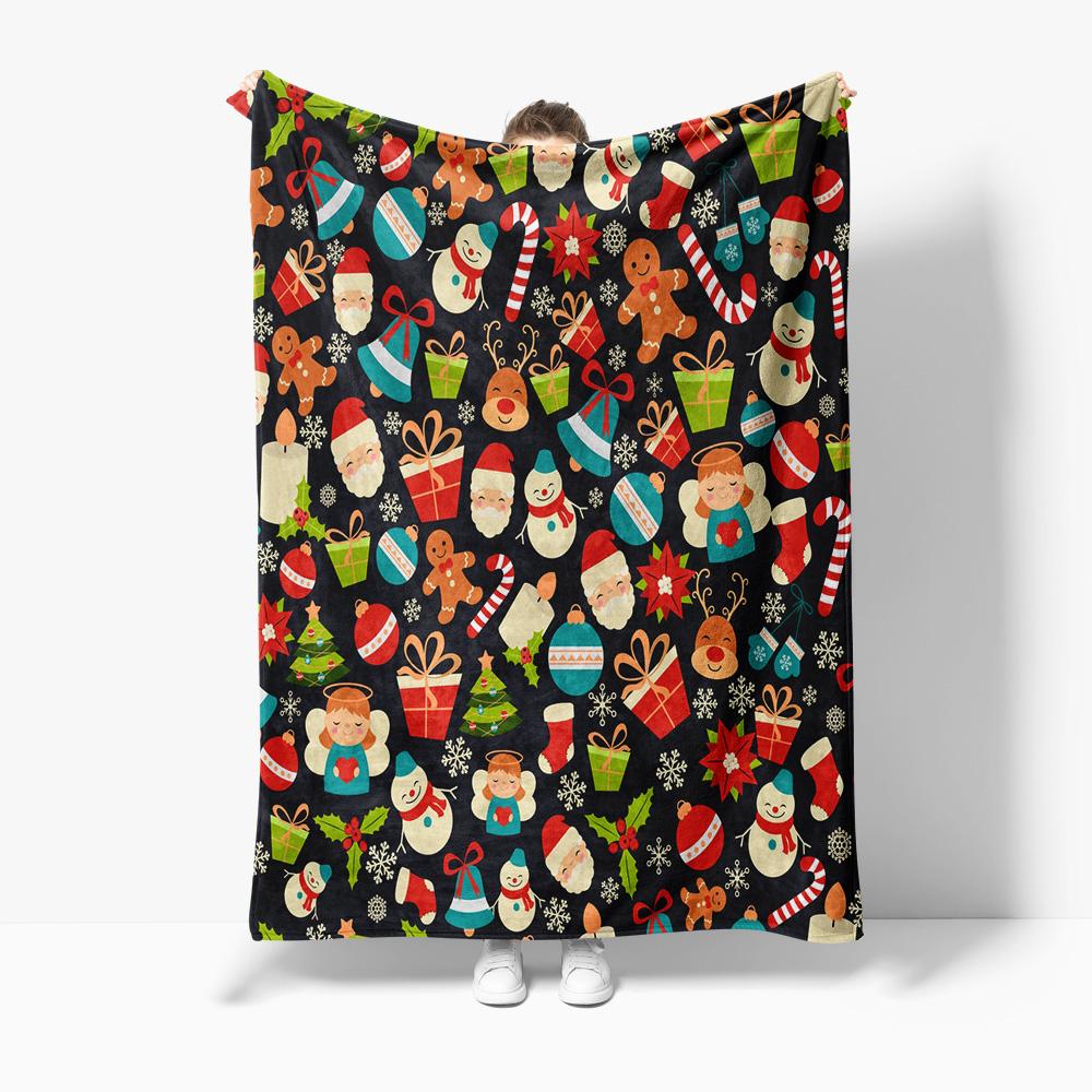 TU Festive Holiday Throw Blanket Soft Flannel Fleece Christmas Santa Claus Reindeer Snowman Pattern Cozy Warm Bedspread Decorati