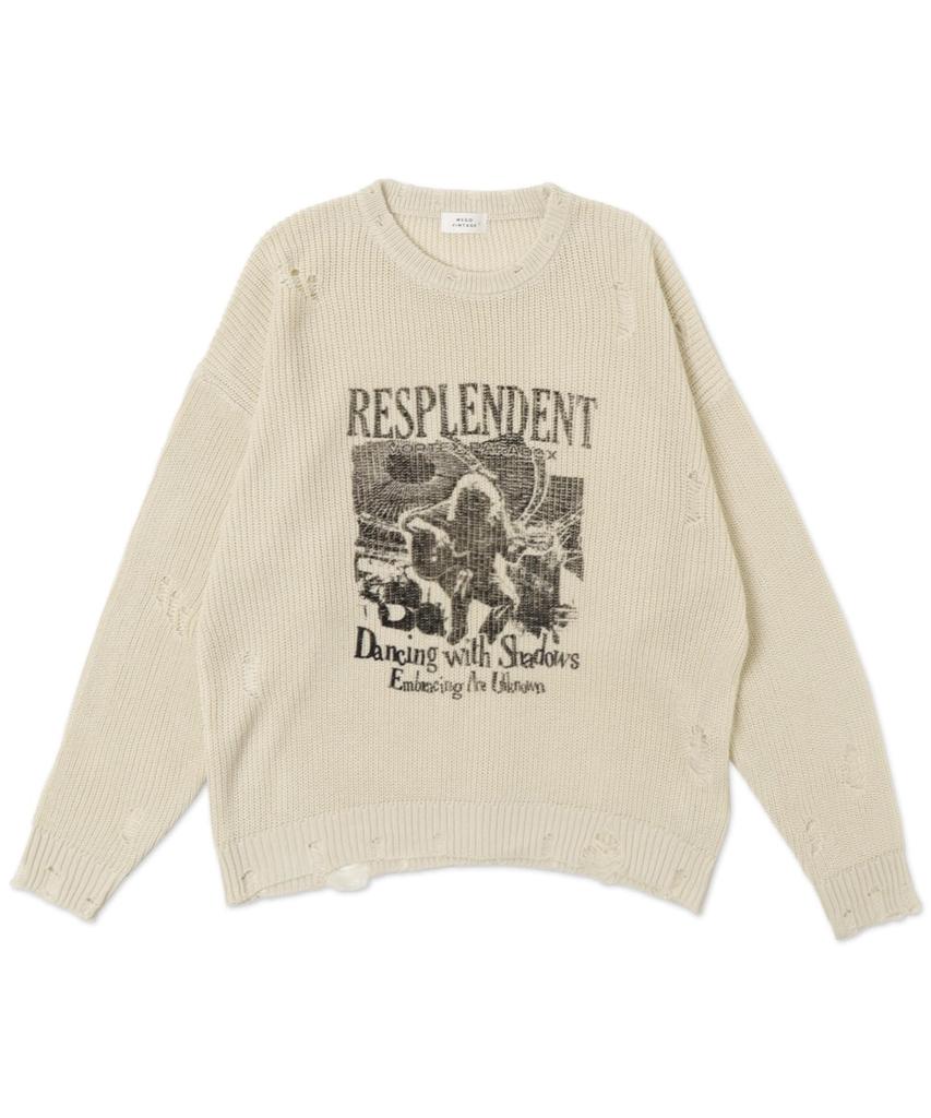 WEGO Graphic Distressed Knit Pullover Size Gift Men's Top, M, Off-White, Unisex, Streetwear, Casual, Spring, Autumn, Winter,