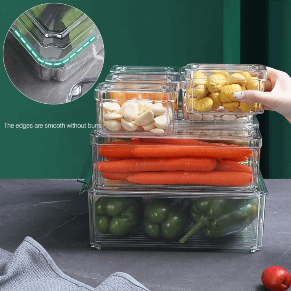 Practical Transparent Fridge Organizer Box Sealed with Lids Food Storage Containers Plastic Fridge Drawer Organizer Travel