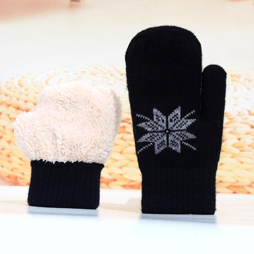 Women's Fleece-Lined Knitted Wool Christmas Gloves - Full-Finger, Double-Layer, Cold-Proof Mittens
