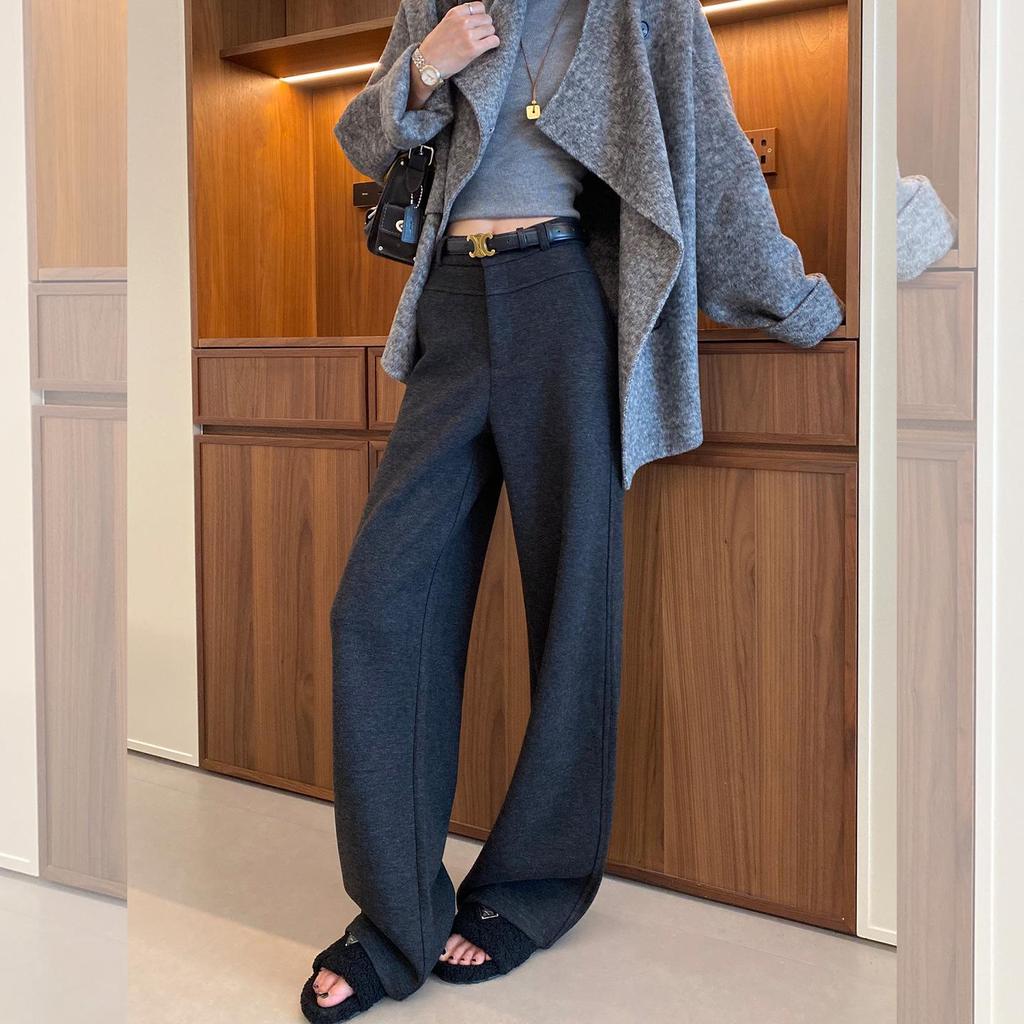 Women's Plus Size Wool Acetate Wide-Leg Pants - Autumn/Winter Thickened Straight-Leg Suit Pants
