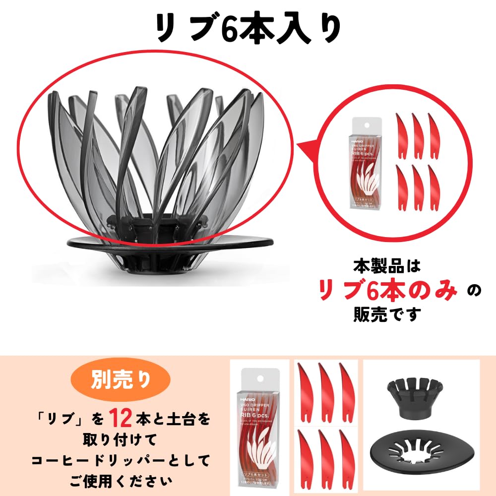 HARIO SUIREN Dripper Set of 6, Yellow, Spiral Ribs, for 1-4 Cups of Hand Drip Coffee (RIB-6-TY)