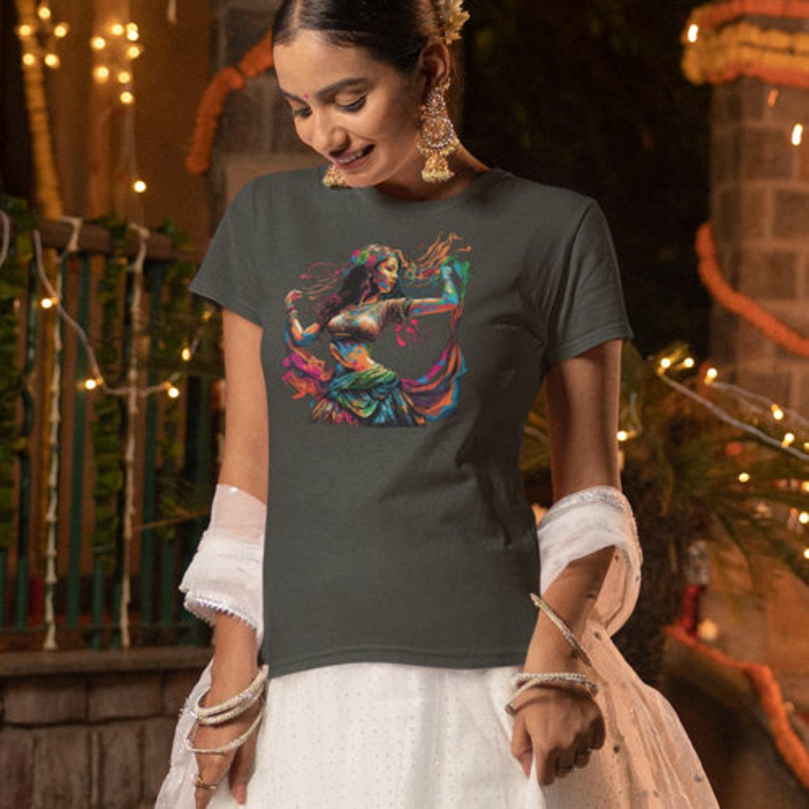 Colorful Belly Dancer in Motion | Boho Belly Dancer | Dancer Performing | The Boyfriend Tee for Women | 2Merchants M