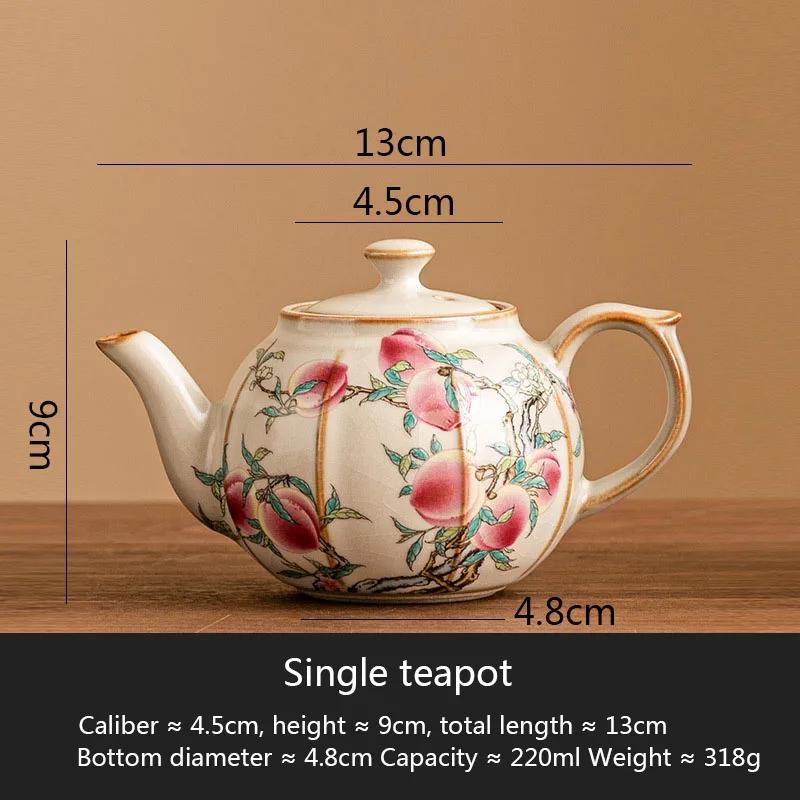 

Желтый керамический чайник ручной работы, чайный столик, набор для чая Кунг-фу, чайник с персиковым узором, чайная чашка, бамбуково-деревянный стеклянный поднос, домашний чайный набор