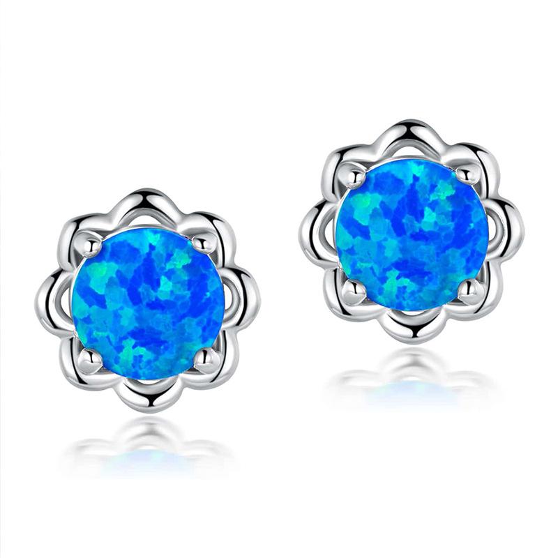 

New opal stud earrings sunflower shape simple and beautiful wind copper plated real gold high quality opal earrings