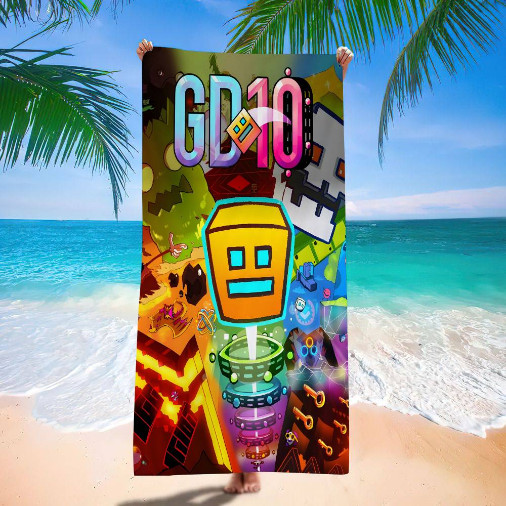 Video G-GameS G-Geometry Dash Microfiber Beach Towel Absorbent Quick Dry Soft Yoga Swimming Resort Mountain Climbing Towel