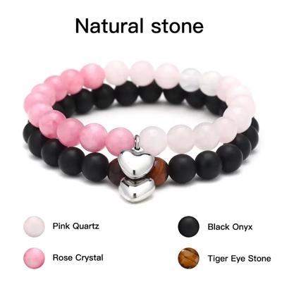 Natürliches Kristallarmband Schwarzer Onyx Energiearmbänder Paar Rosa Quarzperle Meditation Leichtes Schmuckstück Mode-Schmuckstücke Schmuck Paargeschenke