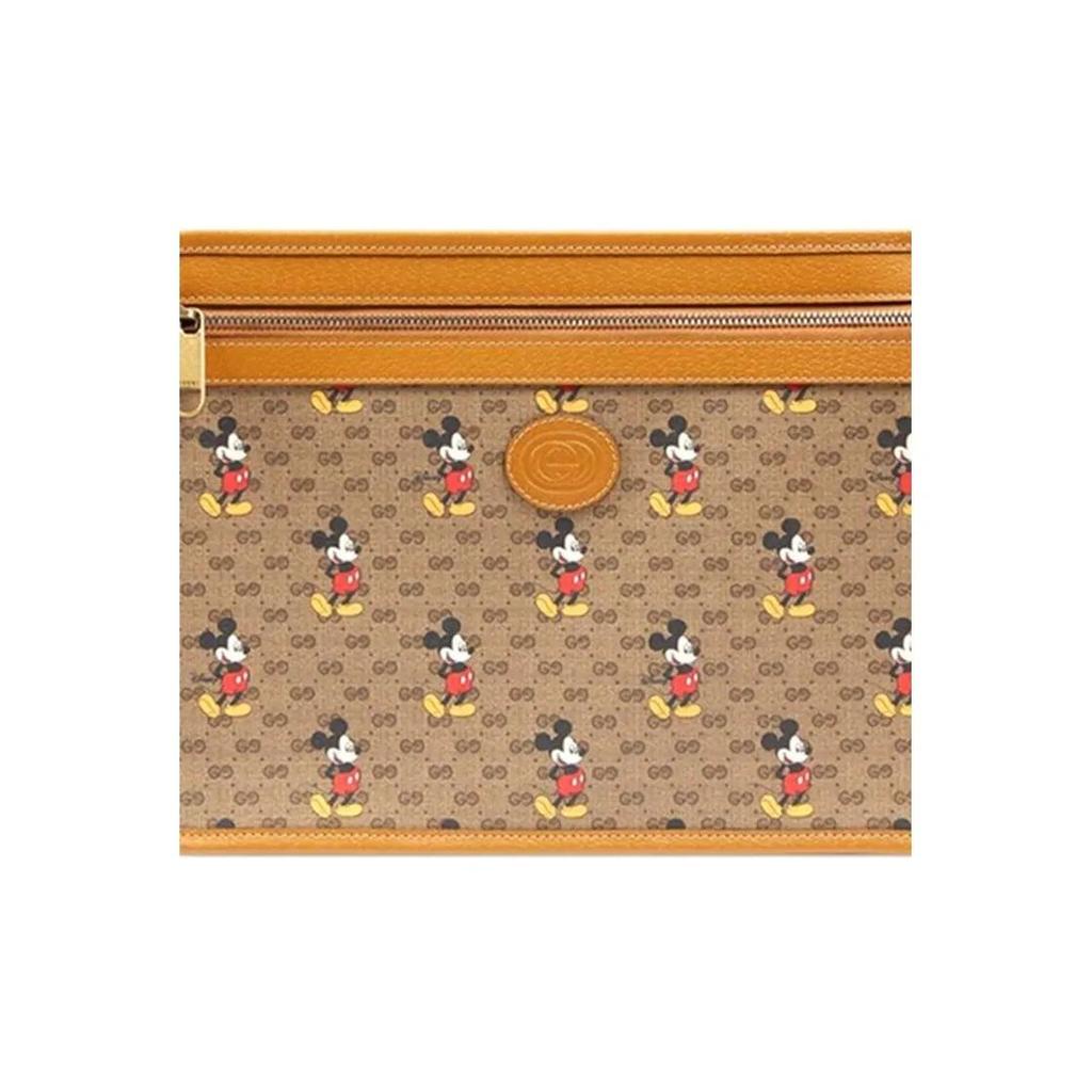 Gucci X Collaborazione Disney Stampa Topolino Logo Vintage Tela e Pelle Pochette Stile Unisex per Coppia Ebano e Marrone