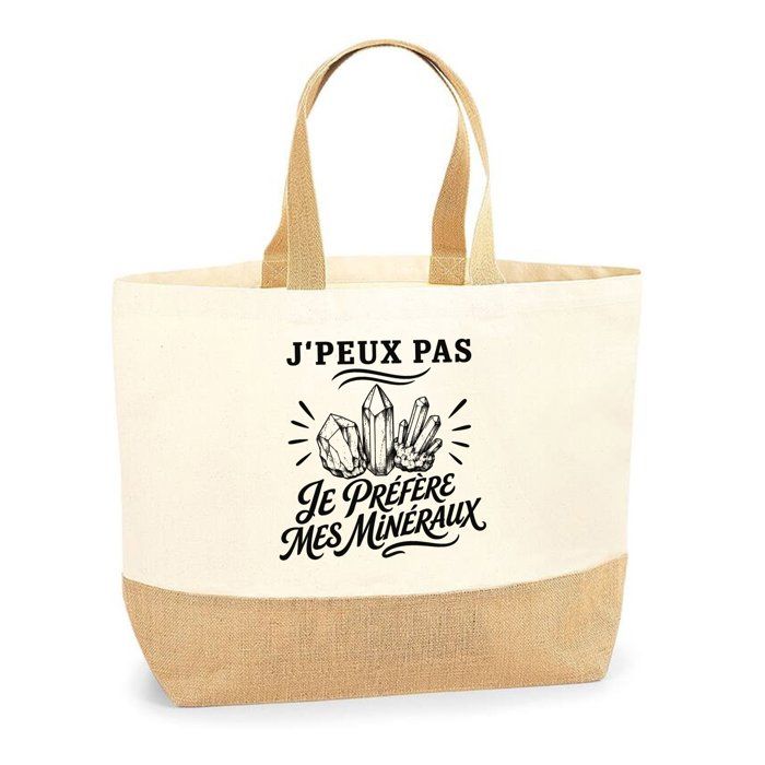 Cabas - PLANETEE - J'peux pas minimaliste - Coton lourd premium - Fond jute 48×37×13 cm - Impression DTG France