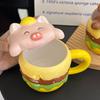 Creative Design Ceramic Burger Mug with Lid Cute Cartoon Animal Shape  Household Drinking Cup  Souvenir