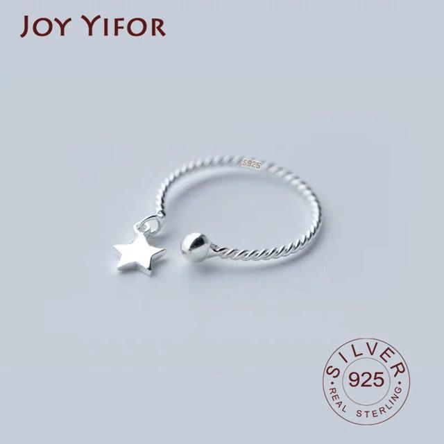 

Genuine Silver Color Minimalist Geometric Pendant Star Round Opening Ring For Women Cute Party Fine Jewelry Gift