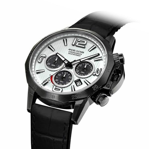 Angel Clover TIME CRAFT SOLAR Men's Leather/Rubber NTS45BWH-BK Wrist Watch