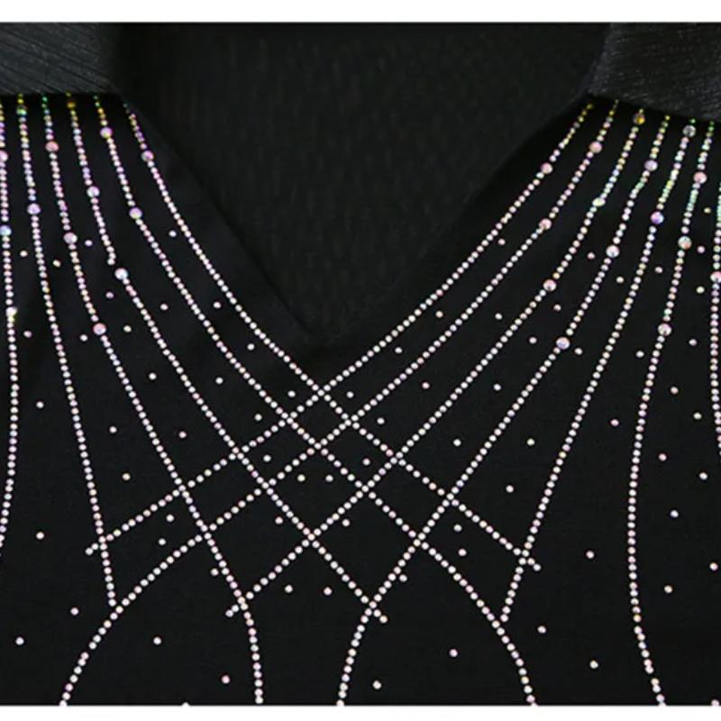 Women New Fashion European Summer Bling T-Shirt Clothes Sexy V-Neck Short-Sleeve Casual Tees Shiny Hot Diamonds Mesh Slim Tops Blouse