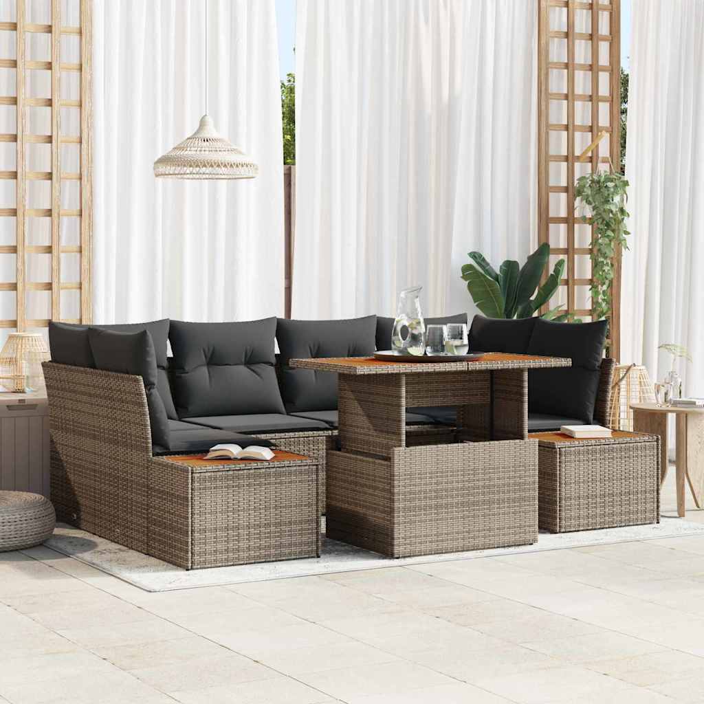 Garden Sofa Set with Storage 7 Pcs Grey Poly Rattan