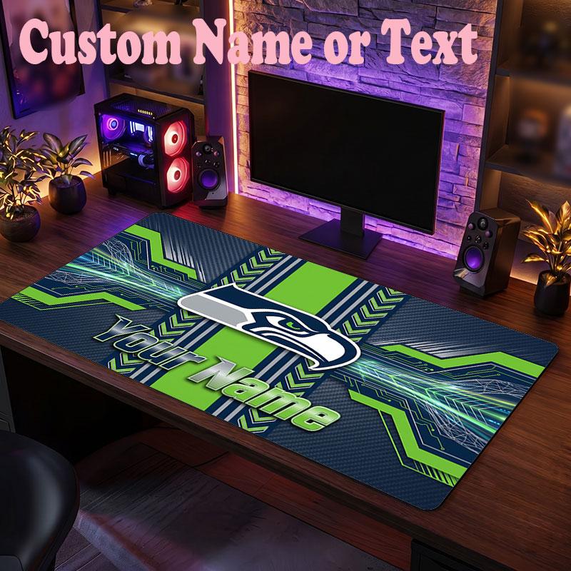 Seattle Seahawks Customized Name Text Mouse Pad, Large Desk Mouse Mat Personalized Home Office Present