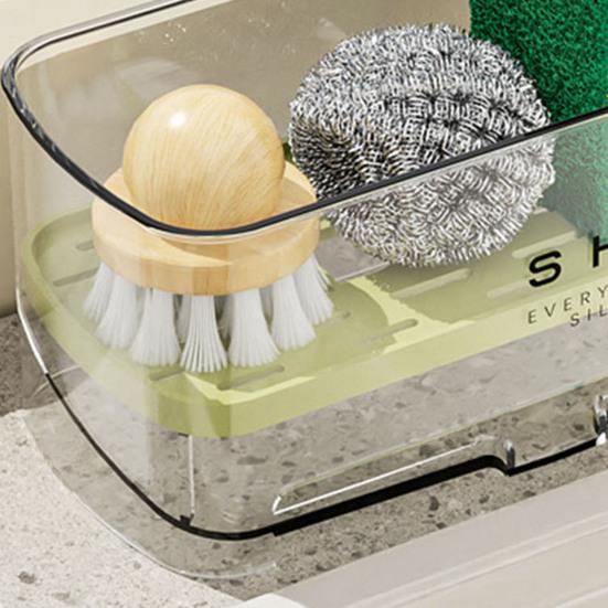 Sink Caddy with Auto Drain Tray Kitchen Sink Sponge Holder Detachable Sink Organizer for Countertop Storage Sponges Soap Cleaning Supplies