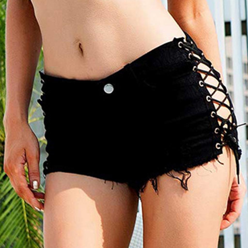 Damen Sexy Hot Pants Zerrissen Sexy Street Cut Low Top Jeansshorts Seitliche Leine Hosen Jeansshorts