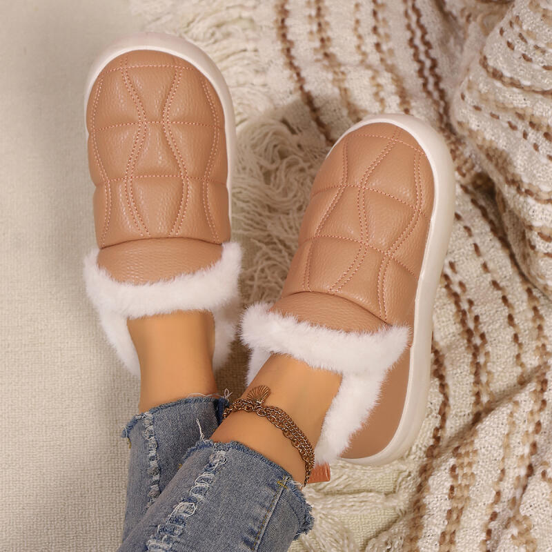 Fashion Casual Stitching Decoration Furry Snow Boots Women 2025 Winter Comfort Round Toe Thick Bottom Boots Warm Short Plush Booties