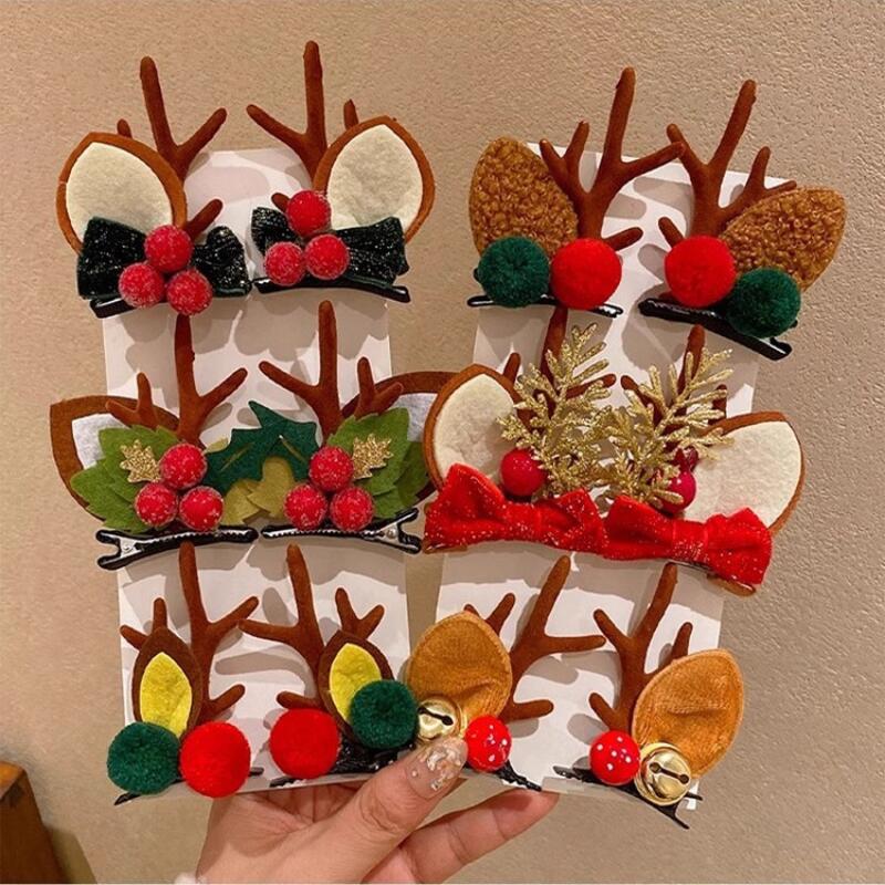 1pair Christmas Red Antler Hair Clip Accessories for Kids Side Hair Clip for Children's Hair