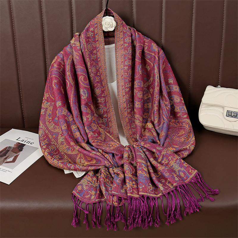 Paisley Pashmina Shawl Scarf Women Jacquard Cashew Printed Scarves Flowers Borders Female Tassel Blanket Wraps Ethnic Shawls