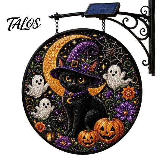 Creative Halloween Gift for Home Solar Powered Hanging Light, Skull Witch Black Cat Cemetery Zombie Design LED Light Ghost Pumpkin Lanterns