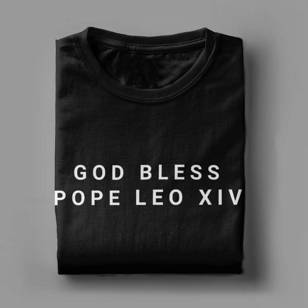 Gott segne Papst Leo XIV. Herren-T-Shirt mit Kardinal Robert Prevost Motiv, Kurzarm, Rundhalsausschnitt, Baumwolle, Geschenkidee