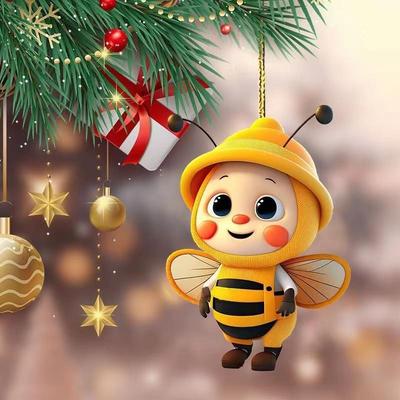 New Cute Bee Suit Car Decoration Car Rearview Mirror Flat Hanging Decoration Gift Christmas Tree Decorations