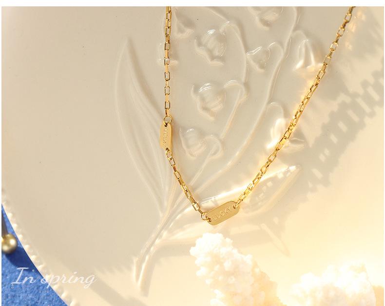 Korean Style Summer Cutout Double Pendant Collarbone Necklace, Titanium Steel with 18K Gold Plating P569