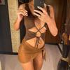 Sexy Mit Sarong Spitze Up Cut Out Gerippte Frauen Bademode Einteiligen Badeanzug Weibliche Gepolsterte Badende Badeanzug Schwimmen